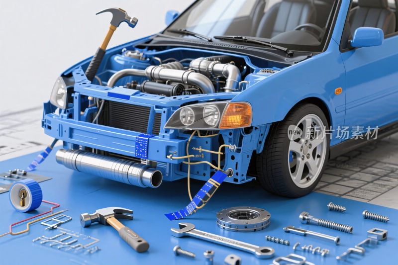 蓝色汽车维修场景