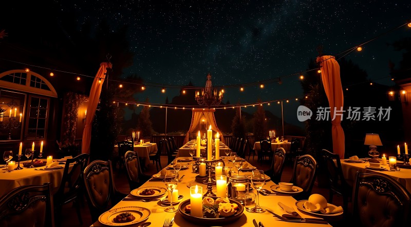 星空下的浪漫烛光晚餐