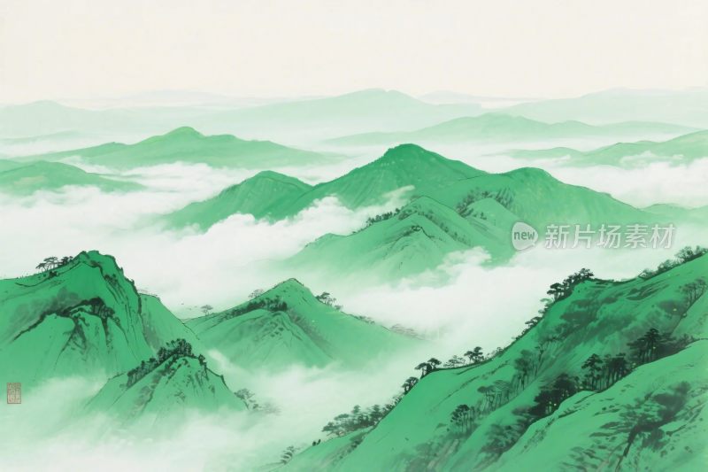 山水水墨云雾画