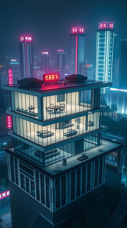 繁华都市夜景下的现代建筑群