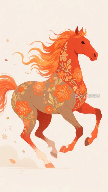 奔跑的花纹装饰骏马插画