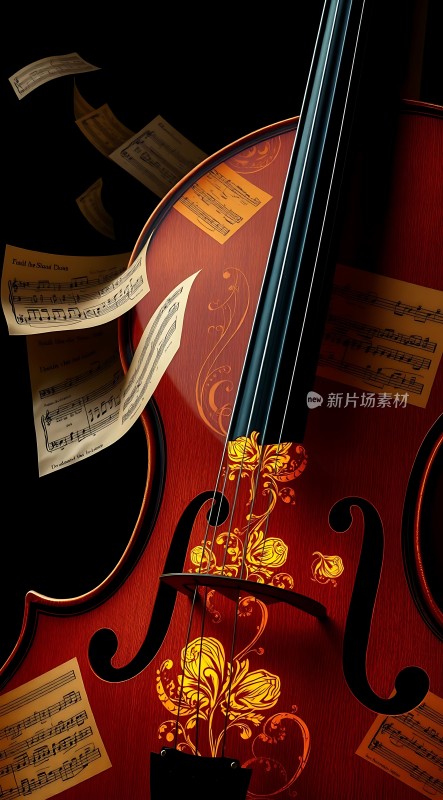 红色小提琴与乐谱