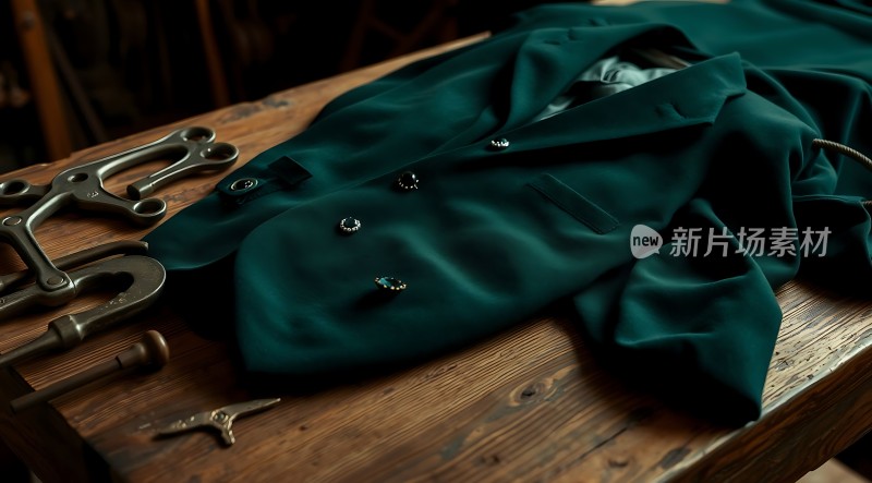 绿色西装与工具的结合展现独特魅力