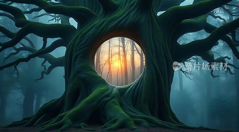 神秘森林中的树洞奇观