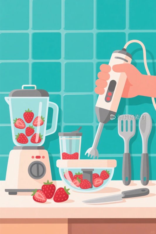 厨房水果搅拌插画