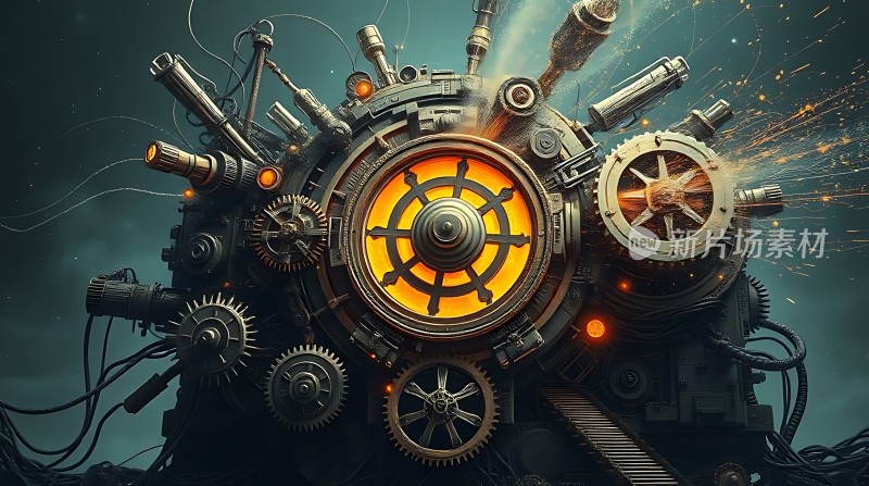 机械之心齿轮与光效交织的未来世界