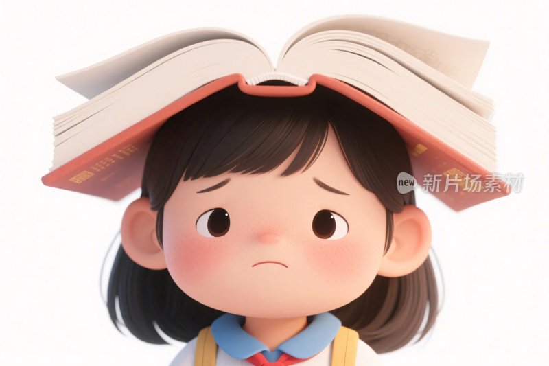 卡通女孩头顶书本插画