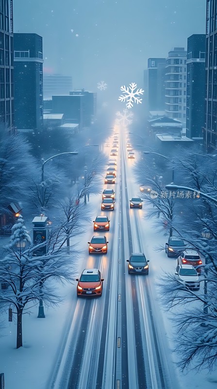 雪夜城市街道车流
