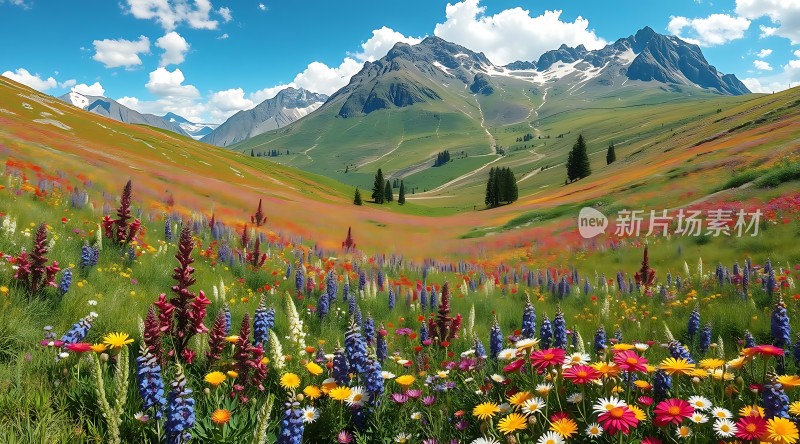 雪山花海春意盎然