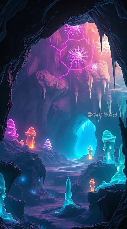 神秘洞穴中的霓虹光芒