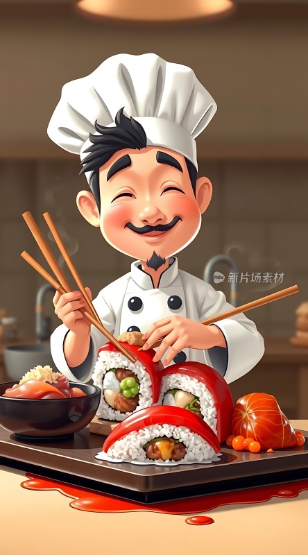 厨师制作寿司的艺术创作