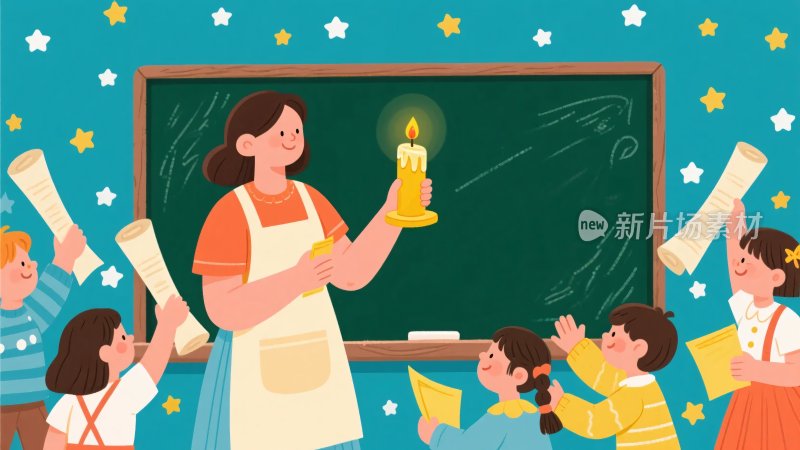师生庆祝场景插画