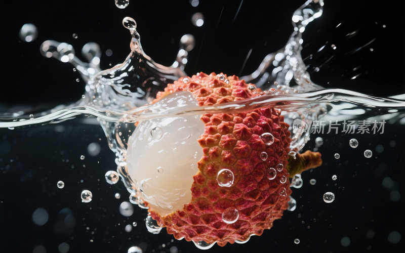 新鲜荔枝掉入水里