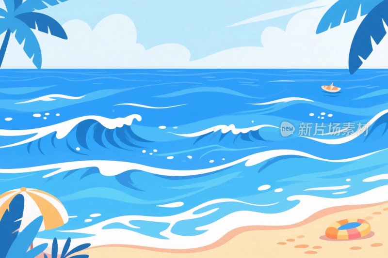 夏日海边插画风景
