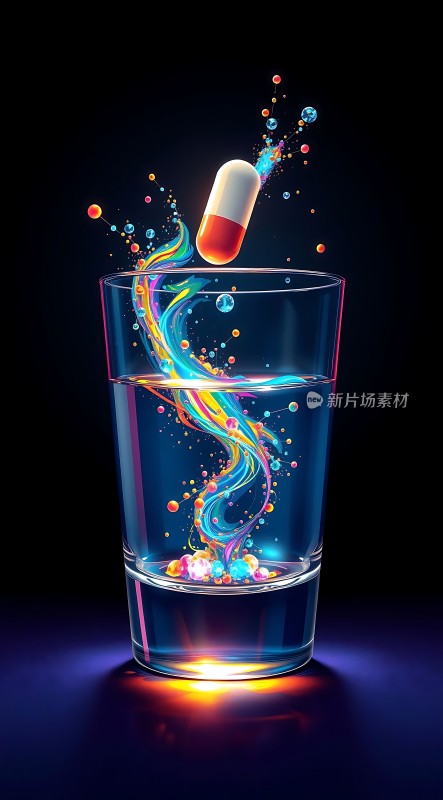 药丸溶解在水中