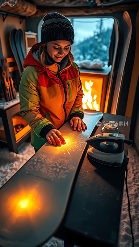 雪地里的滑雪板修理