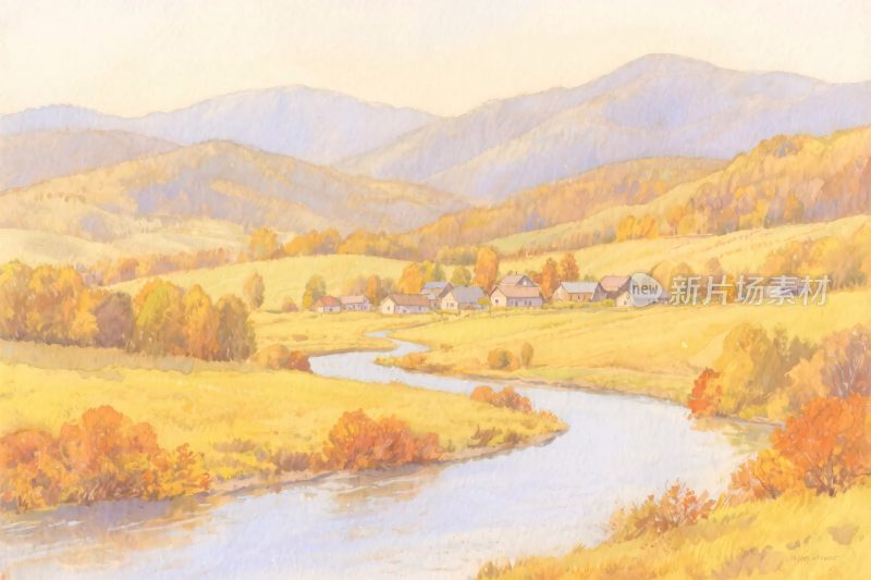 秋日山间河流风景图