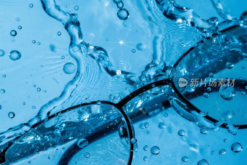 清澈水花与水珠特写