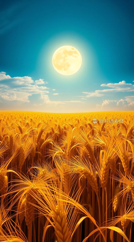 金色麦田下的光辉太阳