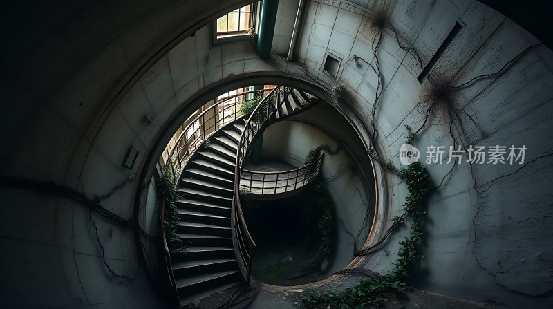 废弃建筑中的螺旋楼梯