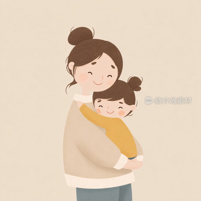 母女温馨相拥插画
