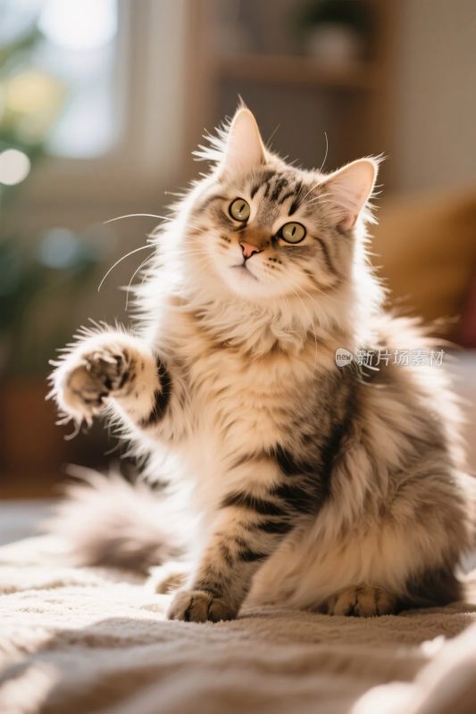 可爱长毛猫抓爪姿态