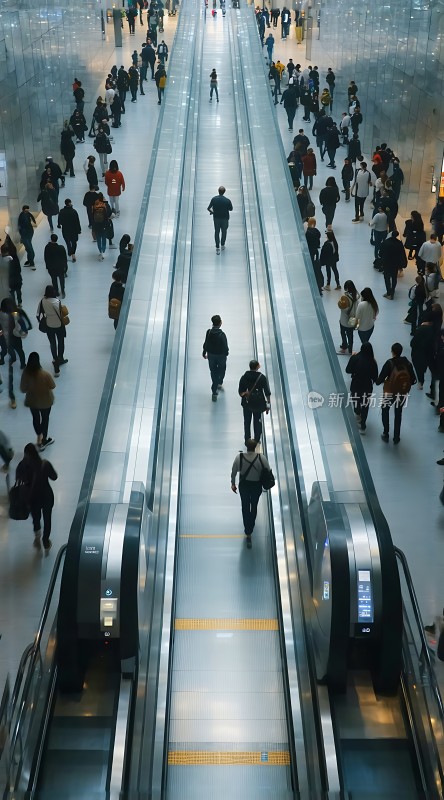 人潮涌动自动扶梯上的繁忙景象