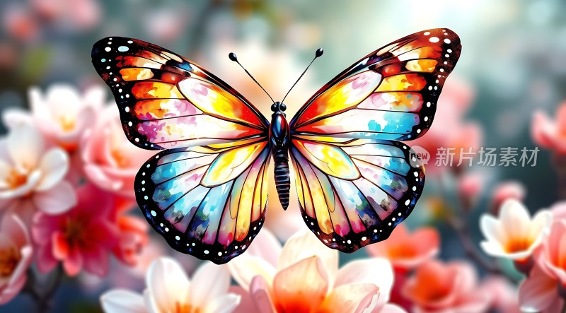 五彩斑斓蝴蝶翩翩起舞于花丛间