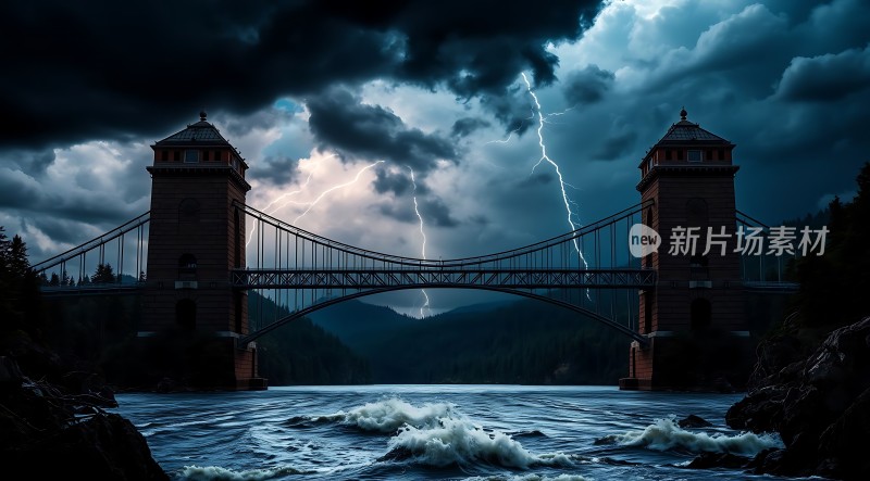 暴风雨中的悬索桥