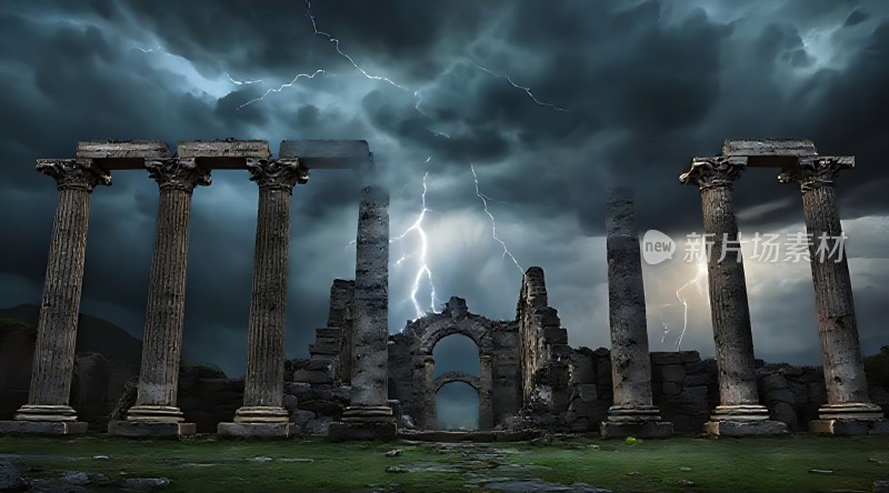古罗马遗迹与闪电风暴