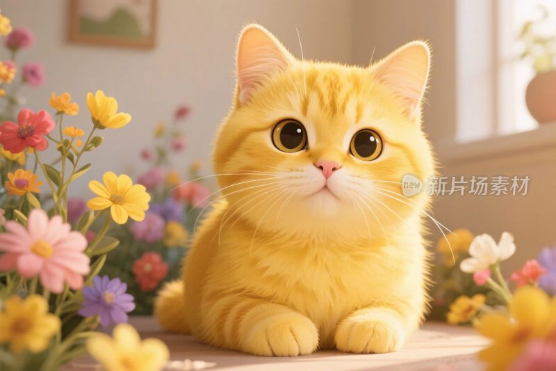 可爱小猫鲜花插画