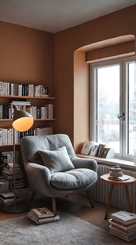 温馨角落窗边书架与舒适座椅