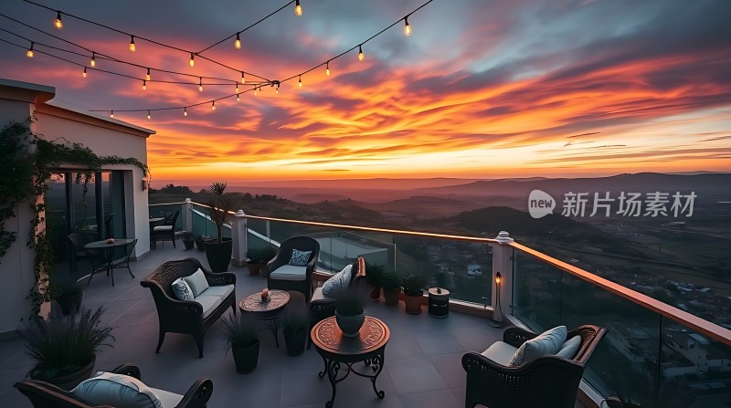 日落时分阳台休闲时光