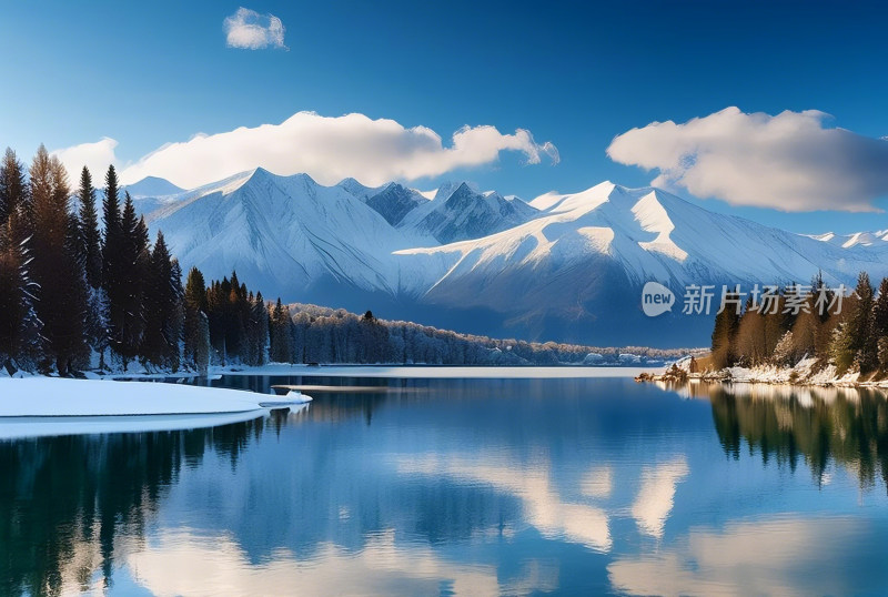 湖泊雪山自然风景