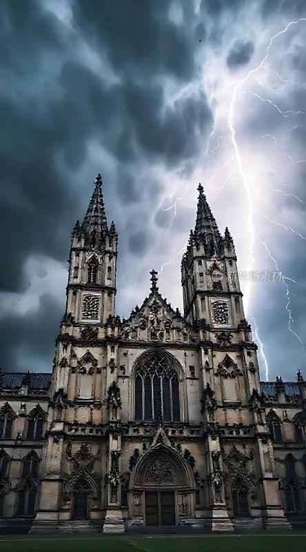 雷击下的哥特式建筑
