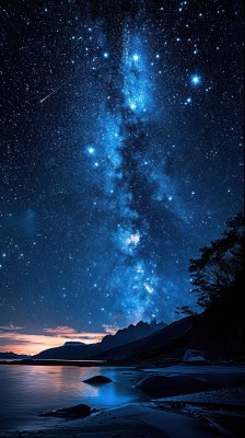 流星划过星空湖畔璀璨星河夜空背景壁纸