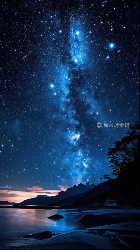 流星划过星空湖畔璀璨星河夜空背景壁纸