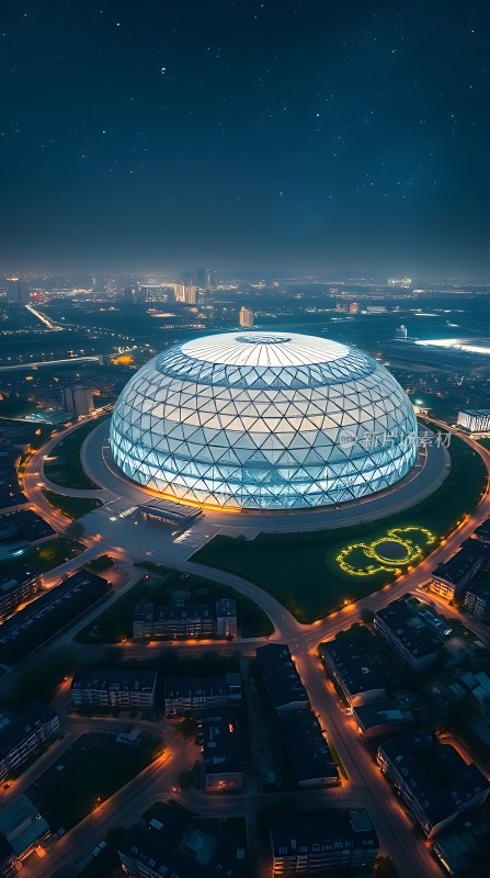 璀璨星河下未来科技圆顶建筑