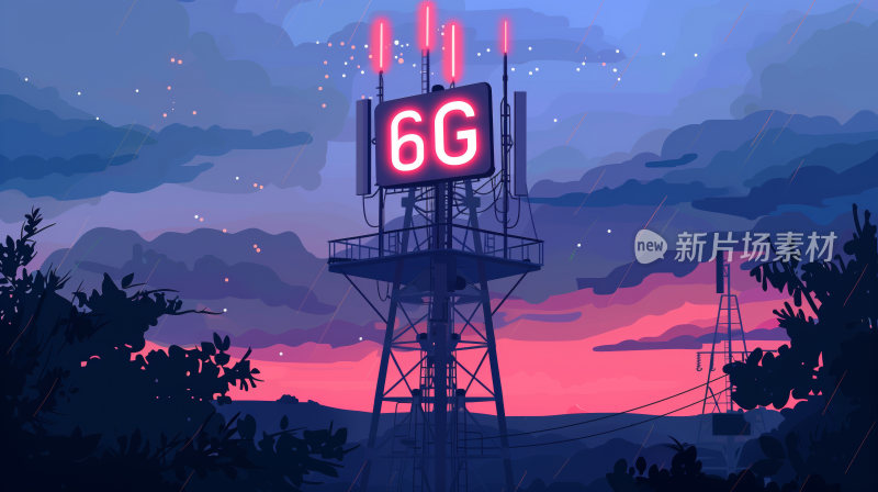 6G通信技术信号基站插画概念图