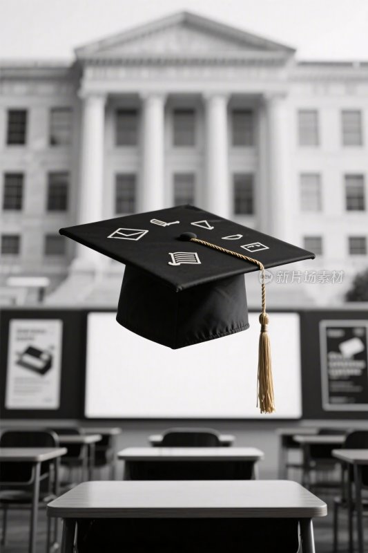 毕业学士帽校园场景
