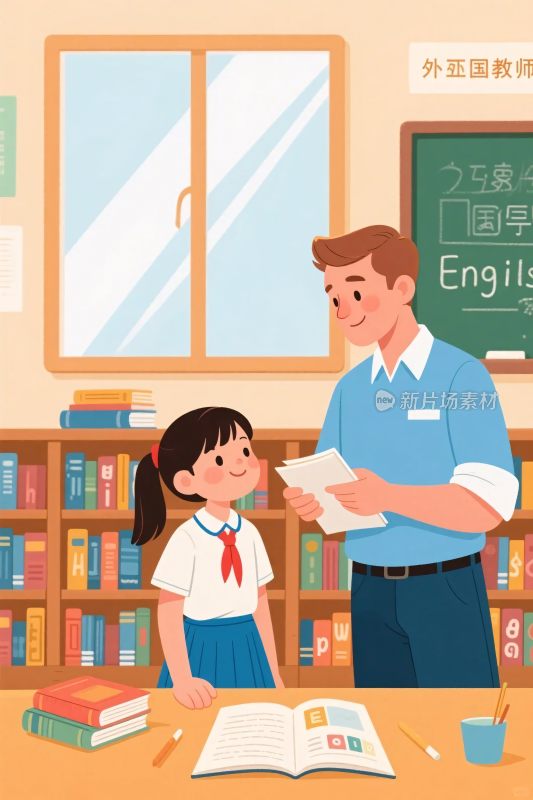 教室师生互动插画