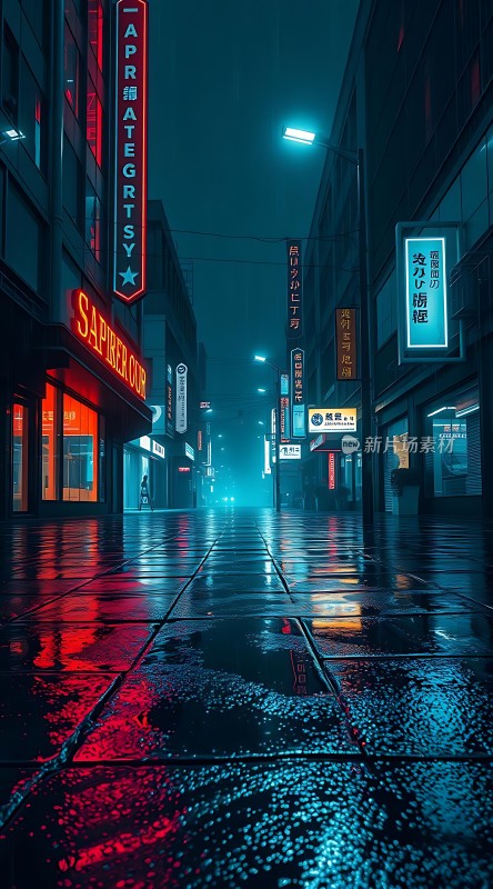霓虹灯下的雨夜街头