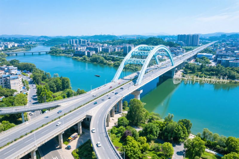 城市跨江大桥航拍景象