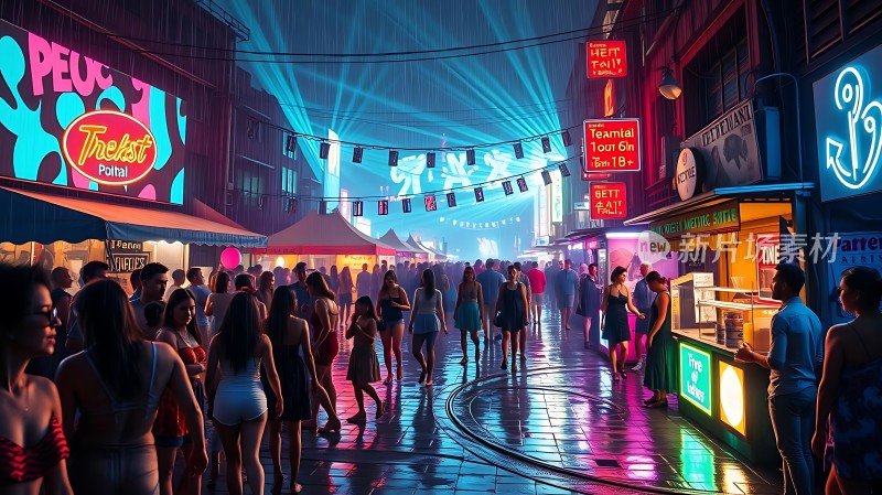 霓虹灯下的繁华夜市热闹非凡