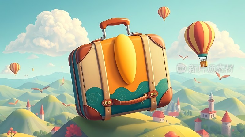 旅行箱与热气球冒险之旅