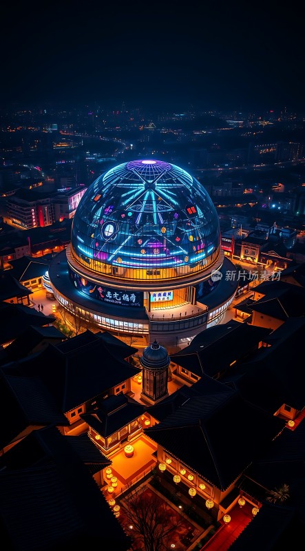 夜幕下的科技之光璀璨建筑群