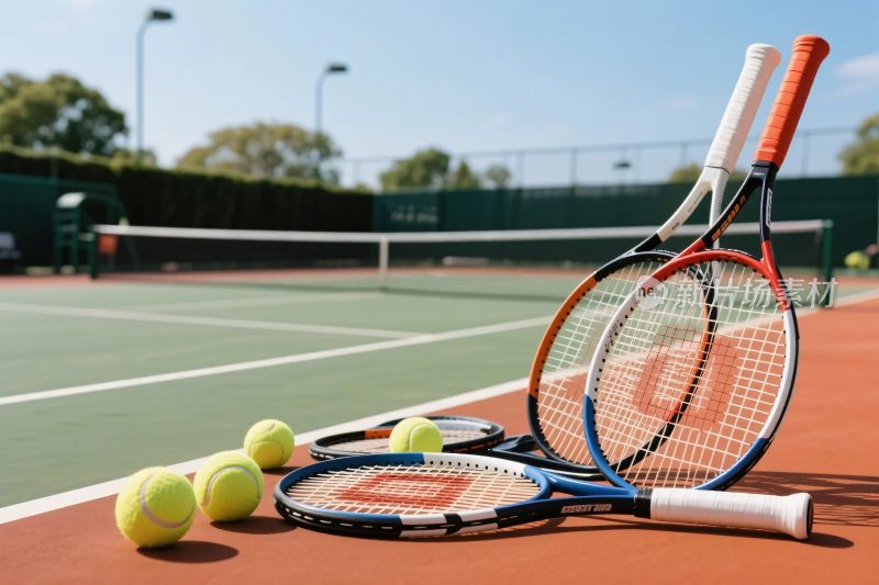 网球场上的网球与球拍