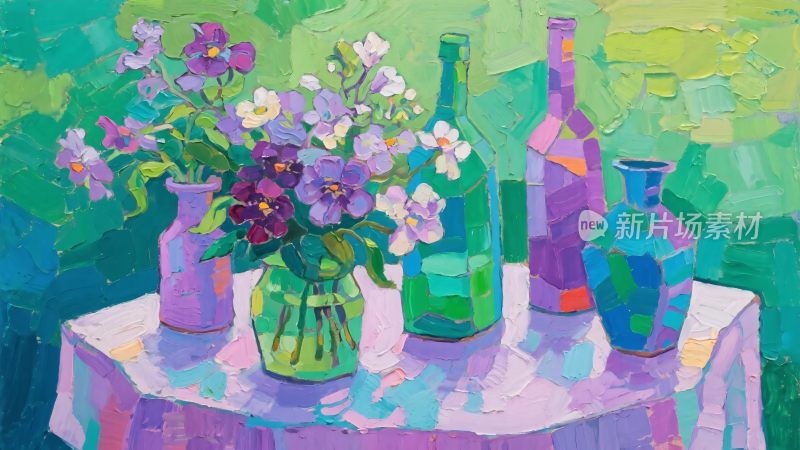 色彩丰富的花卉花瓶插画