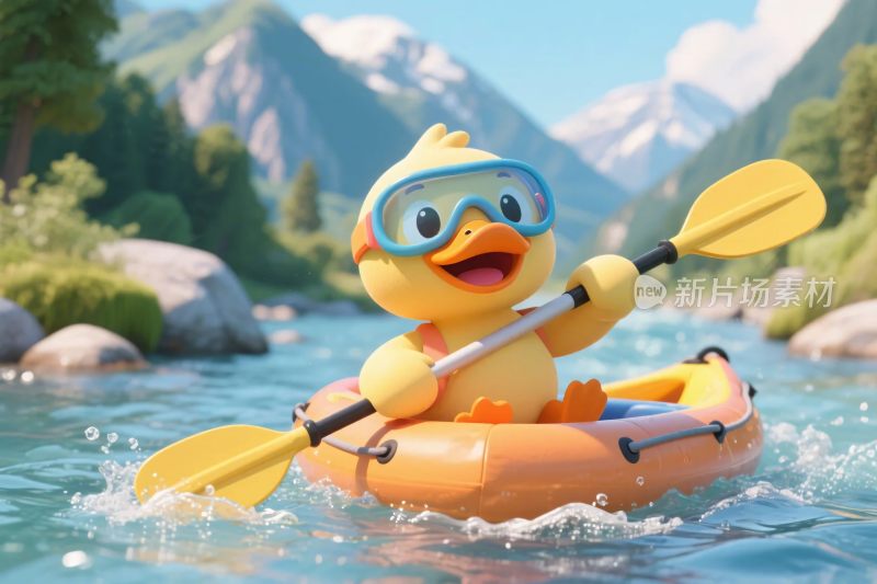 卡通小鸭划皮艇