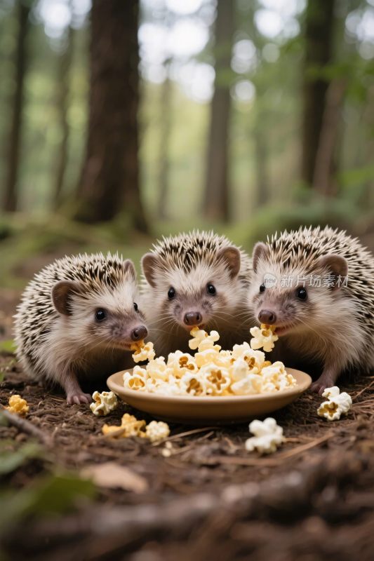 森林刺猬食爆米花